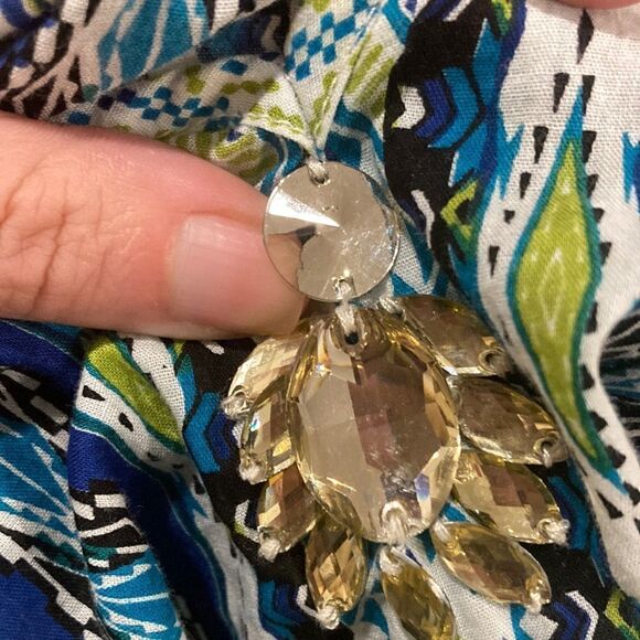 New Direction Women’s Blue and Green Bohemian Top with Rhinestones Size S - Picture 6 of 6